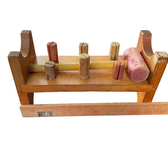 Primitive Wooden Toy Hammer & Peg Vintage Cobbler Bench Mallet Rustic READ - Picture 1 of 16